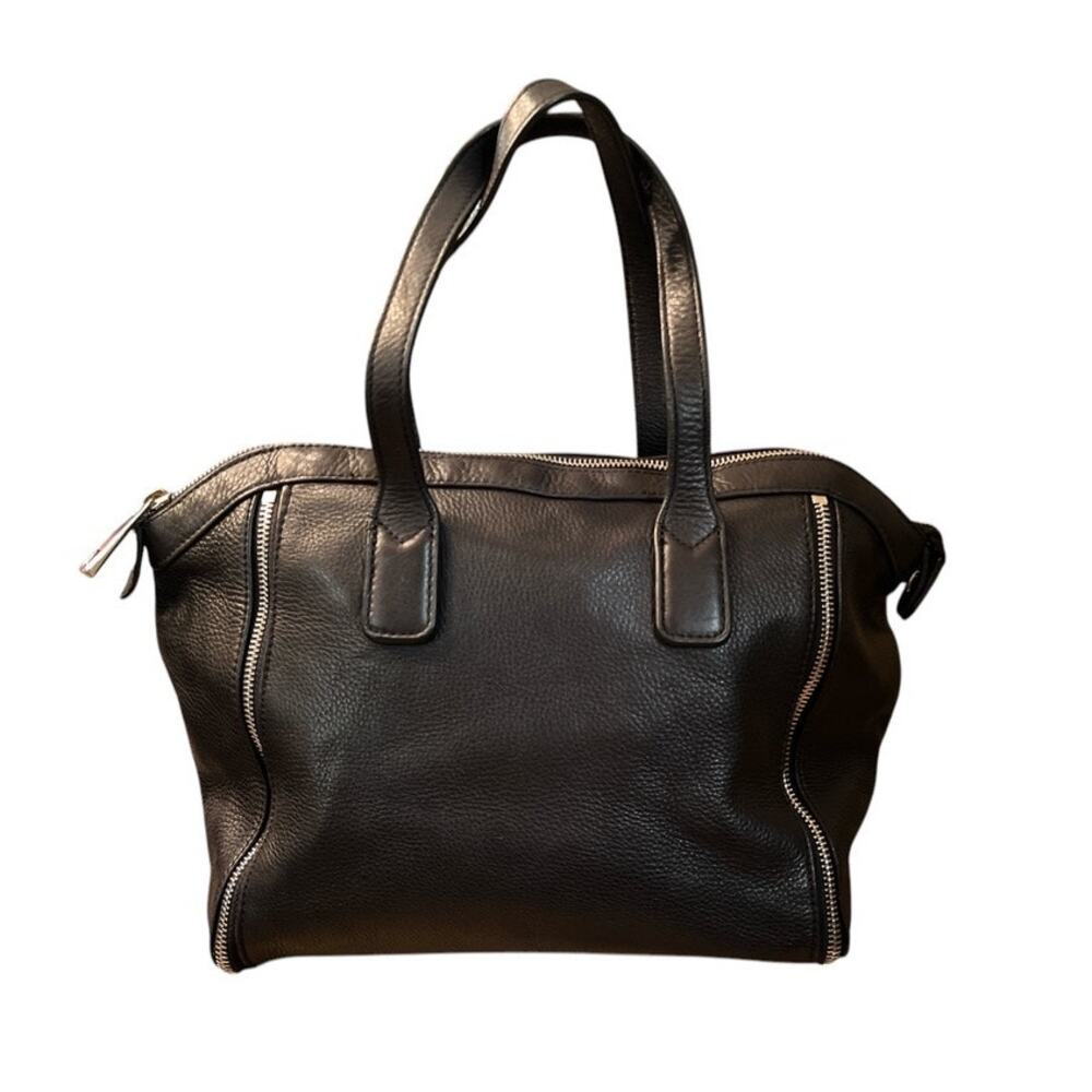 Audrey Brooke Pebbled Leather Satchel Shoulder Bag Purse Black Expandable Career
